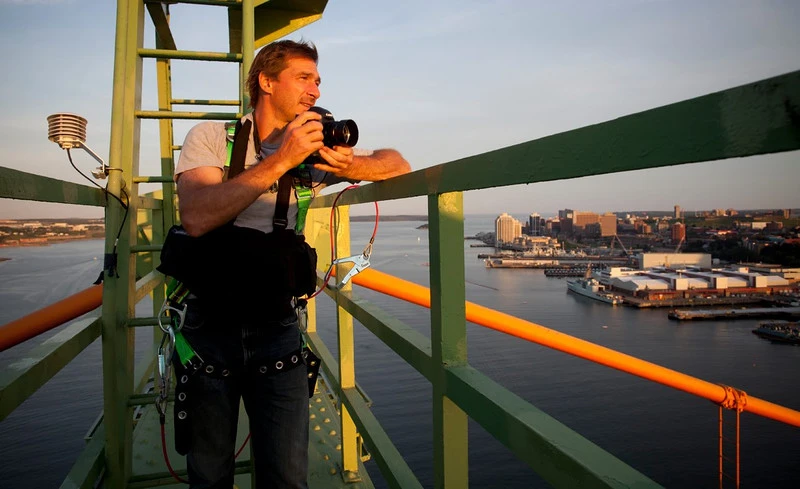 On assignment at the top of the MacDonald bridge, Halifax, NS